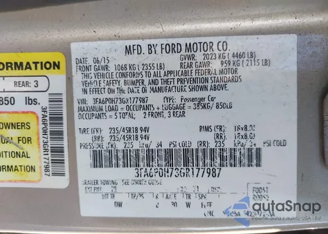 2016 Ford Fusion Se из США, поврежденный, VIN 3FA6P0H73GR177987